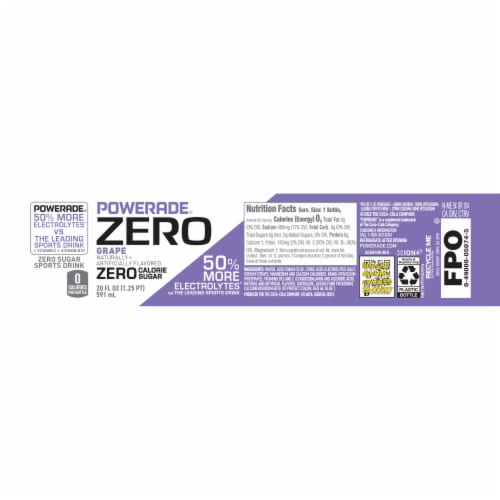 Powerade Zero Sugar Grape No Sugar Added Electrolyte & Vitamin Fruit Flavor Sports Drink Perspective: back