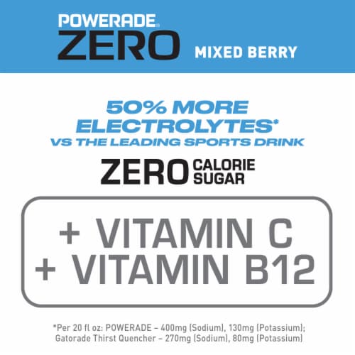 Powerade Zero Sugar Mixed Berry No Sugar Added Electrolyte & Vitamin Fruit Flavor Sports Drink Perspective: back
