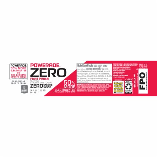 Powerade Zero Sugar Fruit Punch No Sugar Added Electrolyte & Vitamin Fruit Flavor Sports Drink Perspective: back
