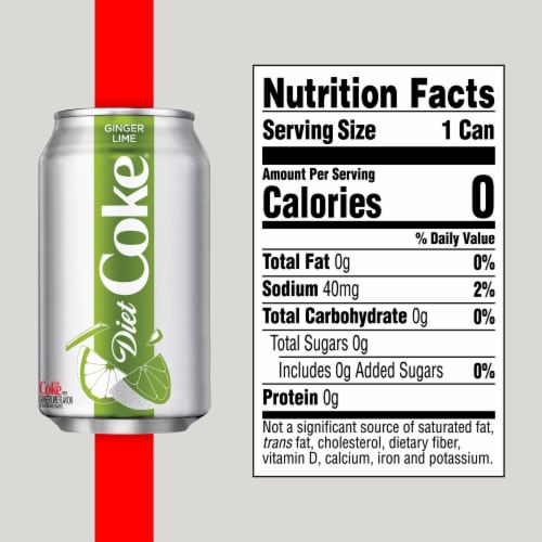 Diet Coke Ginger Lime Diet Soda Pop No Sugar Added Zero Calorie Soft Drink Fridge Pack Perspective: back