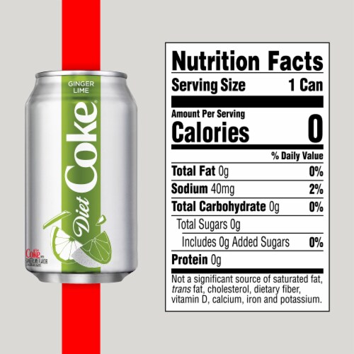 Diet Coke Ginger Lime Diet Soda Pop No Sugar Added Zero Calorie Soft Drink Fridge Pack Perspective: back