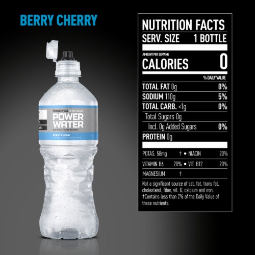 Powerade Zero Sugar Power Water Berry Cherry No Sugar Added Electrolyte & Vitamin Sports Drink Perspective: back
