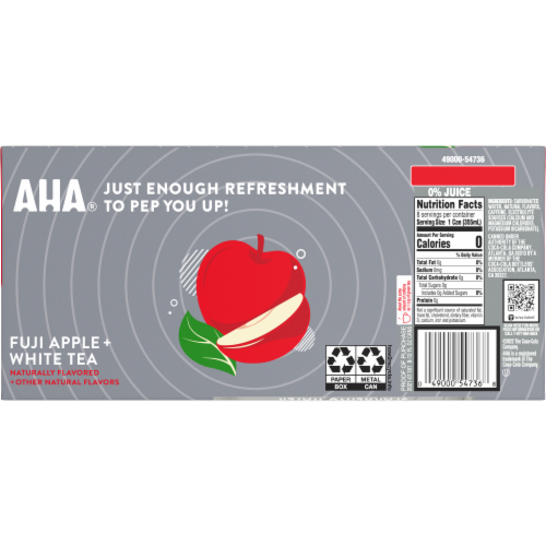 Aha® Caffeinated Sparkling Water Fuji Apple + White Tea Cans Perspective: back