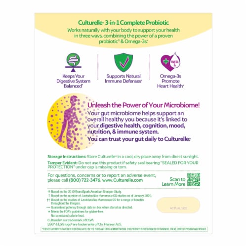 Culturelle Probiotics Pro-Well 3-in-1 Dietary Supplement Capsules Perspective: back