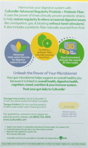 Culturelle Advanced Regularity Probiotic + Prebiotic Fiber Vegetarian Capsules Perspective: back