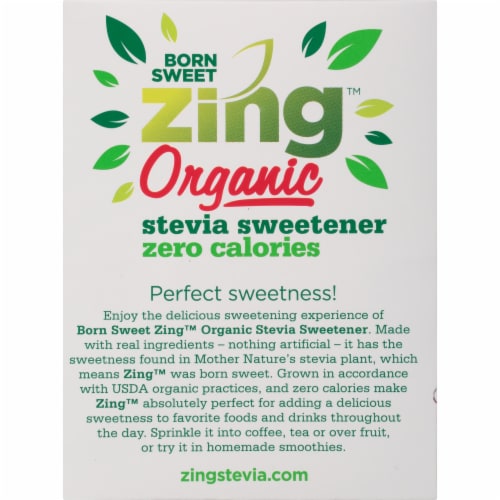 Zing Organic Zero Calorie Stevia Sweetener Packets Perspective: back