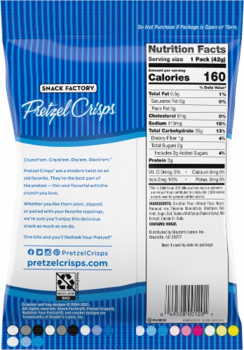 Snack Factory Pretzel Crisps Original Deli Style Crunchy Pretzel Crackers Perspective: back