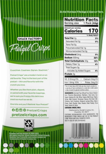 Snack Factory® Pretzel Crisps® Garlic Parmesan Deli Style Crunchy Pretzel Crackers Perspective: back