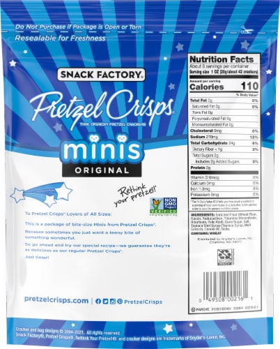 Snack Factory Pretzel Crisps Original Mini Crunchy Pretzel Crackers Perspective: back