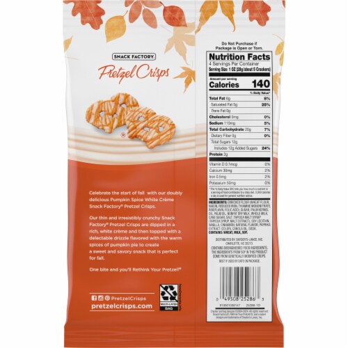 Snack Factory® Pumpkin Spice White Creme Pretzel Crisps Perspective: back