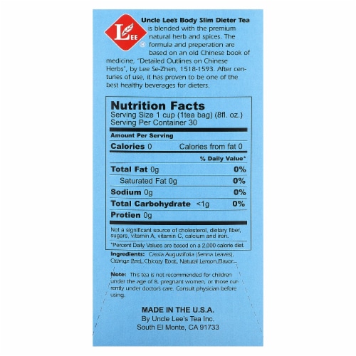 Uncle Lee's® Lemon Body Slim Dieter Tea  Bags Perspective: back