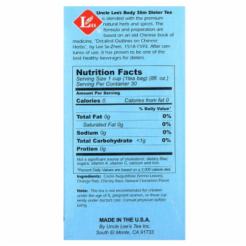 Uncle Lee's® Cinnamon Caffeine Free Body Slim Dieter Tea Perspective: back