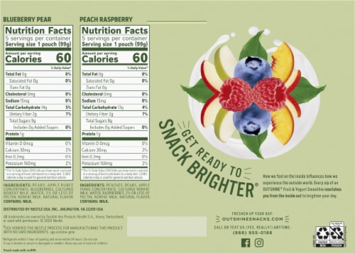 Outshine® Fruit & Yogurt Smoothie Pouches - Blueberry Pear & Peach Raspberry Perspective: back