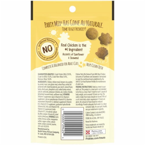 Friskies Party Mix Natural Yums with Real Chicken Cat Treats Perspective: back