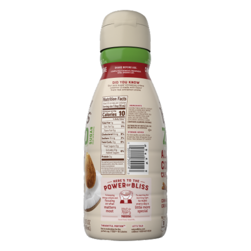 Coffee Mate Natural Bliss Cinnamon Almond and Coconut Milk Dairy Free Coffee Creamer Perspective: back
