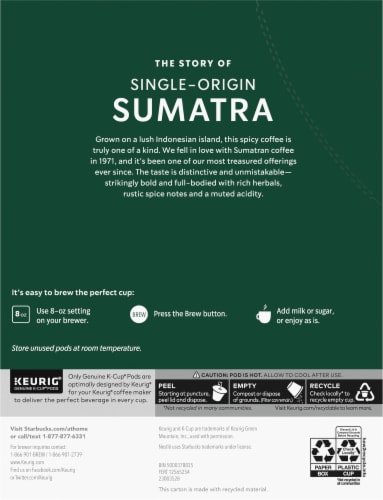 Starbucks® Ground Dark Roast Single-Origin K-Cup Pods Sumatra Coffee Perspective: back