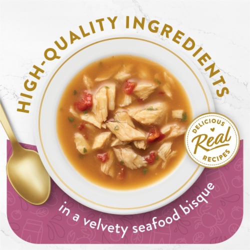 Purina Fancy Feast Broths Wet Cat Food Complement Seafood Bisque & Accents of Real Crab Perspective: back