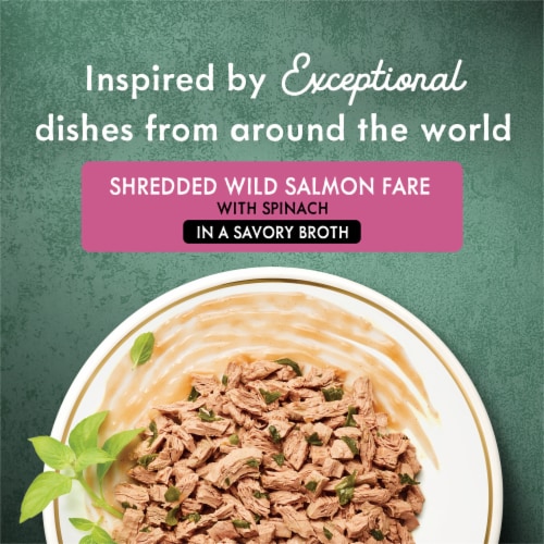 Purina Fancy Feast Medleys Shredded Wet Cat Food Wild Salmon Fare in Savory Broth Perspective: back