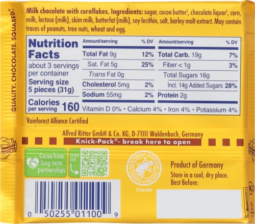 Ritter Sport Milk Chocolate with Cornflakes Bar Perspective: back
