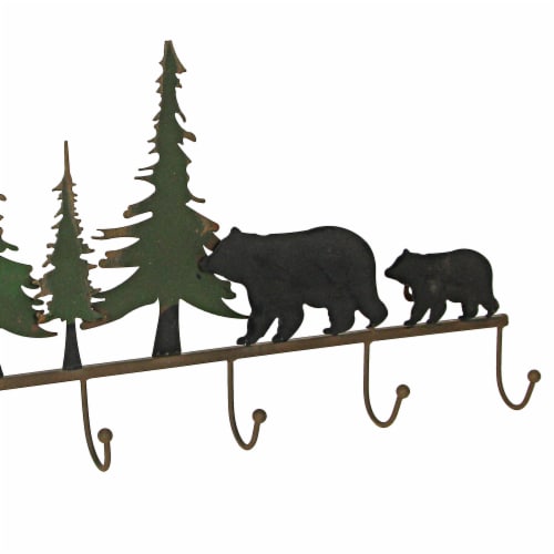 22 Inch Brown Metal Black Bear Family Coat Hanger Towel Holder