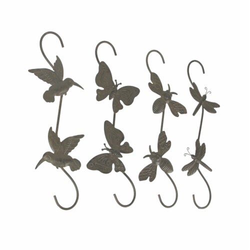 Set of 4 Rustic Metal Hook Plant Hangers Hummingbird, Bee, Butterfly, Dragonfly Perspective: back
