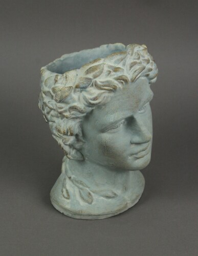 Distressed Cement Classic Greek Warrior Bust Indoor/Outdoor Head Planter Perspective: back