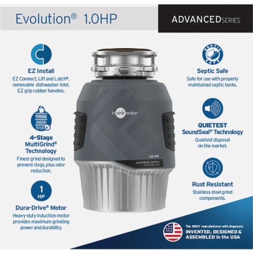 Insinkerator Evolution 1 HP Garbage Disposer, 10 Year Warranty Evolution 1 HP Perspective: back
