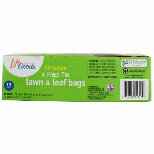 Life Goods Happy Home 39 Gallon 4 Flap Tie Lawn & Leaf Bags, 12 Ct Perspective: back