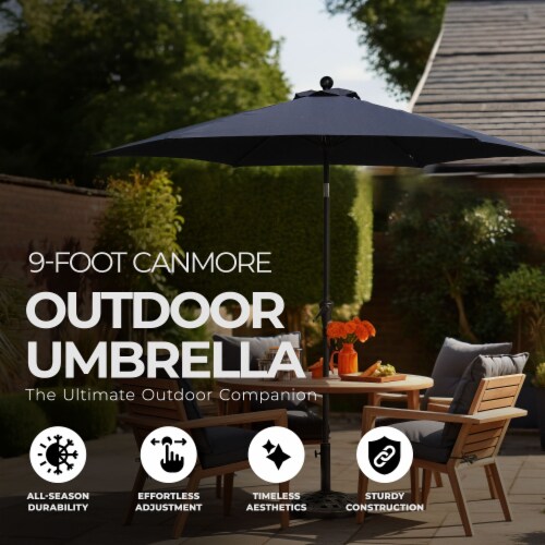 Four Seasons Courtyard Canmore 9 Foot Outdoor Patio Market Umbrella, Gray Perspective: back