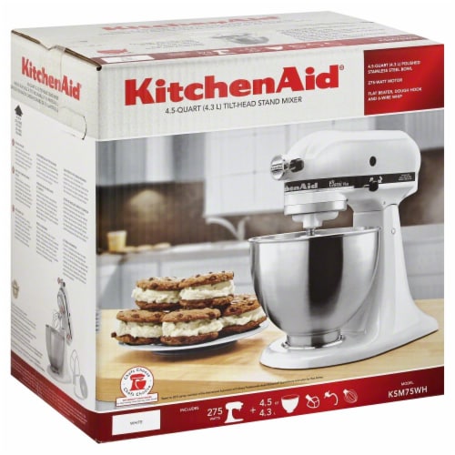 KitchenAid KSM75WH Classic Plus Tilt Head Stand Mixer White 4.5