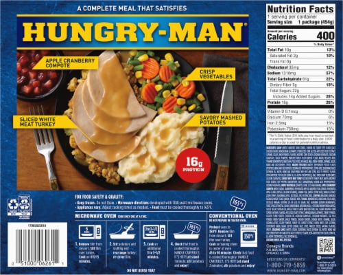 Hungry-Man Roasted Carved White Meat Turkey Frozen Meal Perspective: back