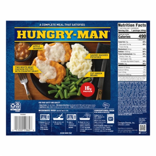 Hungry-Man Country Fried Chicken Frozen Meal Perspective: back