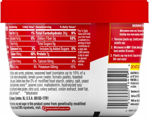 Campbell's Vegetable Beef Microwavable Condensed Soup Perspective: back