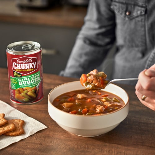Campbell’s® Chunky® Healthy Request Soup Sirloin Burger with Country Vegetables Beef Soup Can Perspective: back