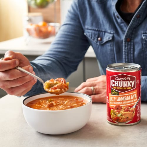 Campbell's® Chunky® Jazzy Jambalaya with Chicken Sausage and Ham Soup Can Perspective: back