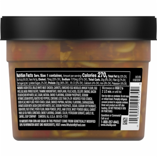 Campbell's Chunky Maxx Grilled White Meat Chicken and Bacon with Noodles and Smoked Paprika Soup Perspective: back
