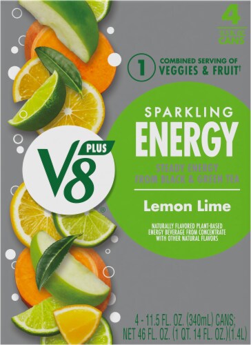V8® +Energy Sparkling Lemon Lime Juice Energy Drink Cans Perspective: back