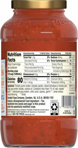 Prego® Plus Plant Protein Roasted Garlic & Herb Pasta Sauce Perspective: back