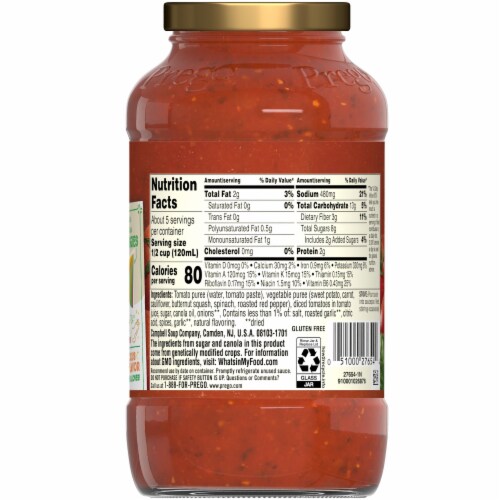 Prego Plus Super Hidden Veggies Roasted Garlic & Herb Flavored Pasta Sauce Perspective: back