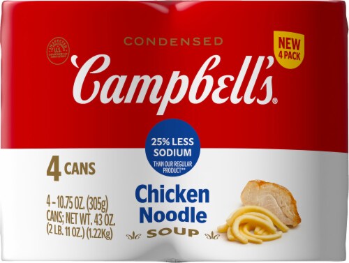 Campbell's® Condensed 25% Less Sodium Chicken Noodle Soup Cans Perspective: back