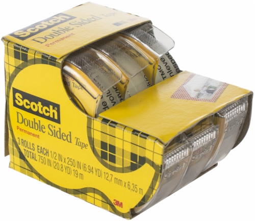 Scotch Double Sided Tape, Permanent, 1/2 x 250, 3 pk