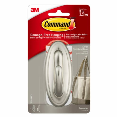 Command™ Traditional Large Brushed Nickel Hook Perspective: back
