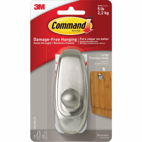 Command™ Timeless Hook, Large Brushed Nickel, 1 Hook, 2 Strips in a Pack Perspective: back
