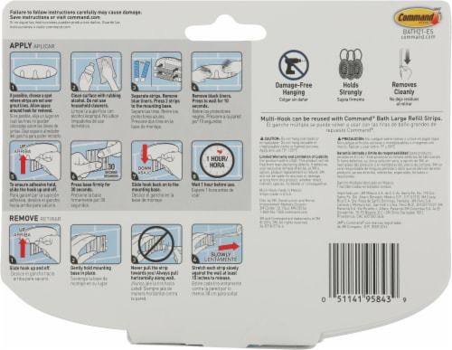 3M Command™ Bath Damage-Free Multi-Hook with Water Resistant Strip - White Perspective: back