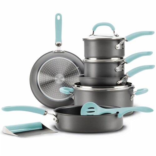 Rachael Ray Create Delicious 10-Piece Cookware Set in Stainless Steel with  Light Blue Handles