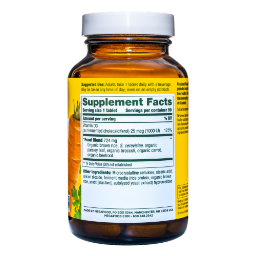 MegaFood Vitamin D3 Tablets 1000 IU Perspective: back
