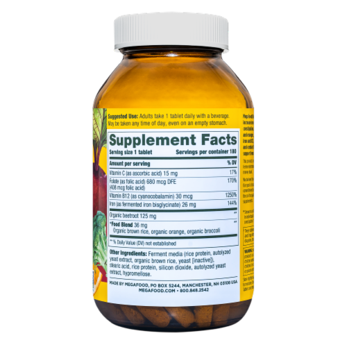 MegaFood® Blood Builder® Iron Tablets Perspective: back