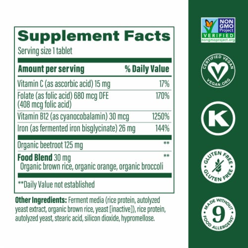 MegaFood® Blood Builder™ Iron & Multivitamin Dietary Supplement Tablets Perspective: back