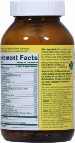 MegaFood® Baby & Me 2™ Pre & Post Natal Dietary Supplement Tablets Perspective: back