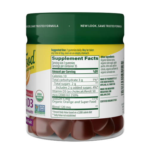 MegaFood® Vitamin D3 Mixed Fruit Gummies 2000 IU Perspective: back